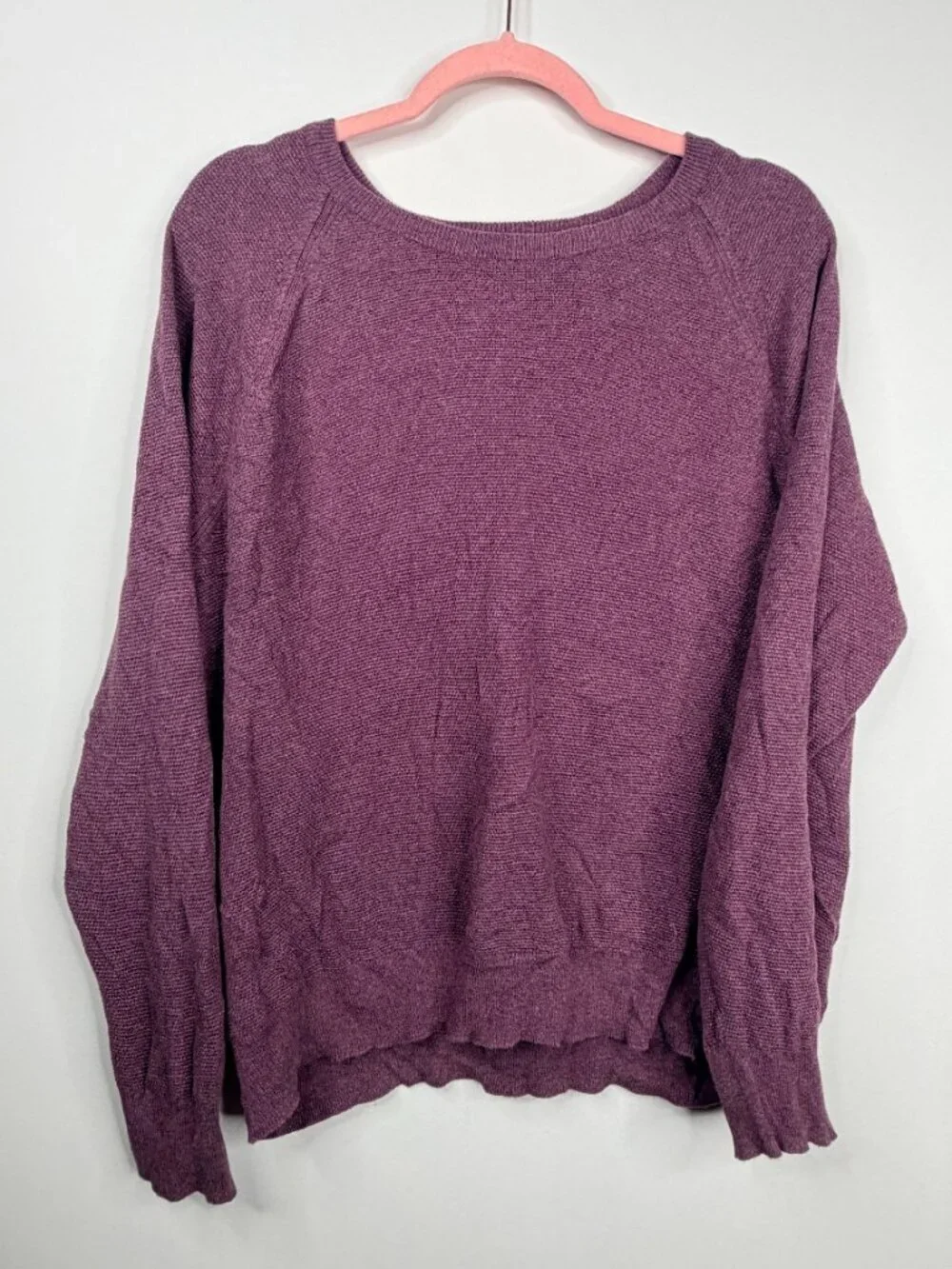 J. Crew Cotton Seed-Stitch Crewneck Sweater Raglan Sleeve Plum Large #A2849